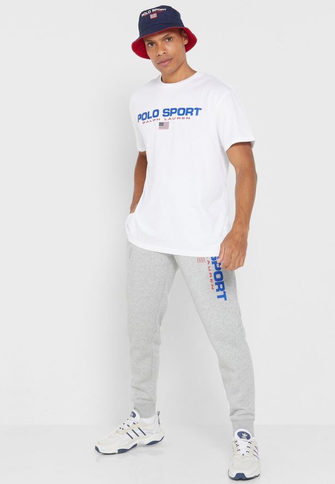 Harmaa miesten Ralph Lauren -logoiset lenkkeilyhousut Harmaa miesten Ralph Lauren -logoiset lenkkeilyhousut