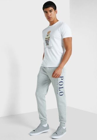 Harmaa miesten Ralph Lauren -logoiset lenkkeilyhousut Harmaa miesten Ralph Lauren -logoiset lenkkeilyhousut