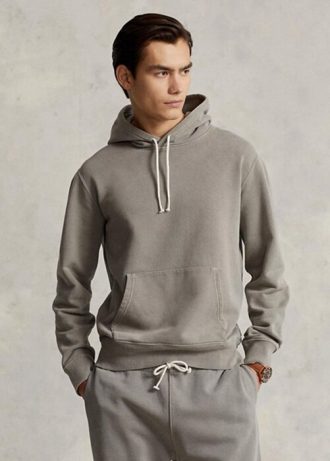 Harmaa miesten Ralph Lauren luonnonmukainen puuvillainen fleecehuppari