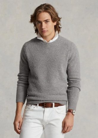 Harmaa miesten Ralph Lauren mokkanahkainen villapaita neulepuseroissa Harmaa miesten Ralph Lauren mokkanahkainen villapaita neulepuseroissa