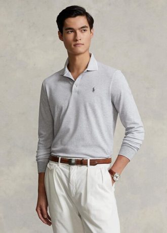 Harmaa miesten Ralph Lauren mukautetut Slim Fit Birdseye poolopaidat
