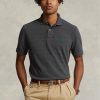 Harmaa miesten Ralph Lauren mukautetut Slim Fit mesh poolopaidat Harmaa miesten Ralph Lauren mukautetut Slim Fit mesh poolopaidat
