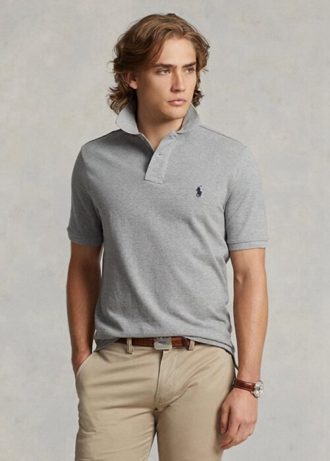 Harmaa miesten Ralph Lauren mukautetut Slim Fit mesh poolopaidat