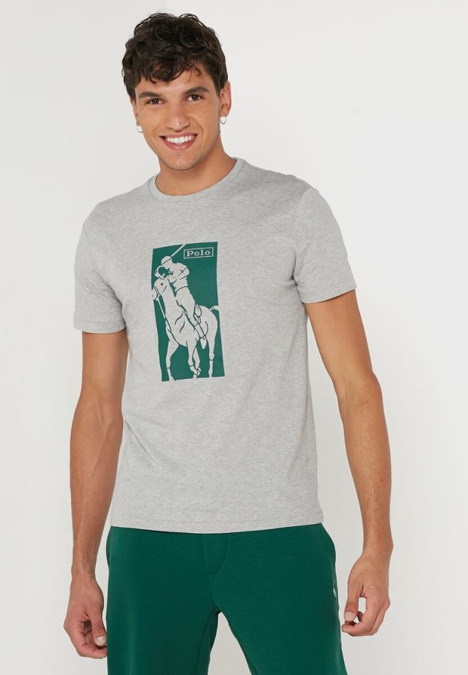 Harmaa miesten Ralph Lauren -painatetut pyöreäkauluksiset T-paidat