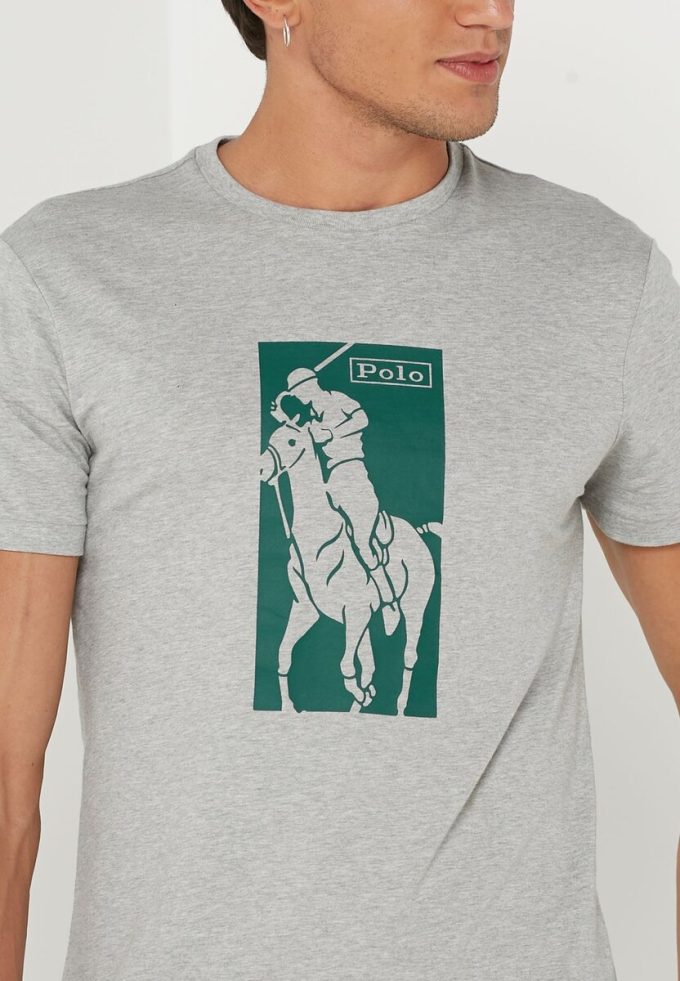 Harmaa miesten Ralph Lauren -painatetut pyöreäkauluksiset T-paidat