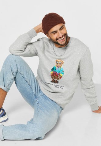 Harmaa miesten Ralph Lauren -painattu Polo Bear -huppari