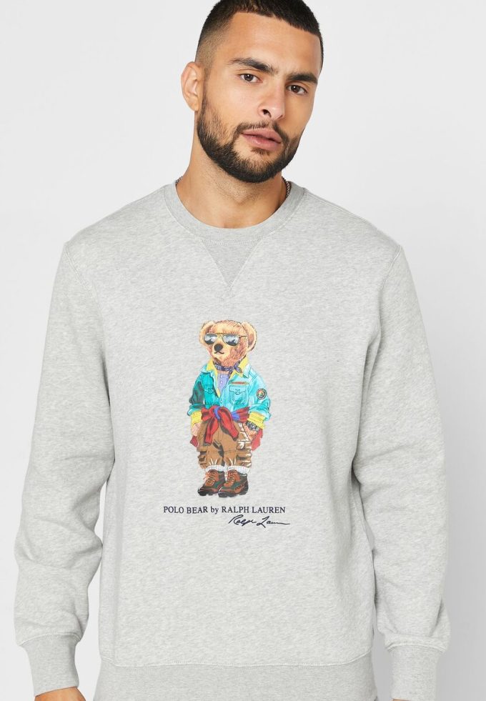 Harmaa miesten Ralph Lauren -painattu Polo Bear -huppari