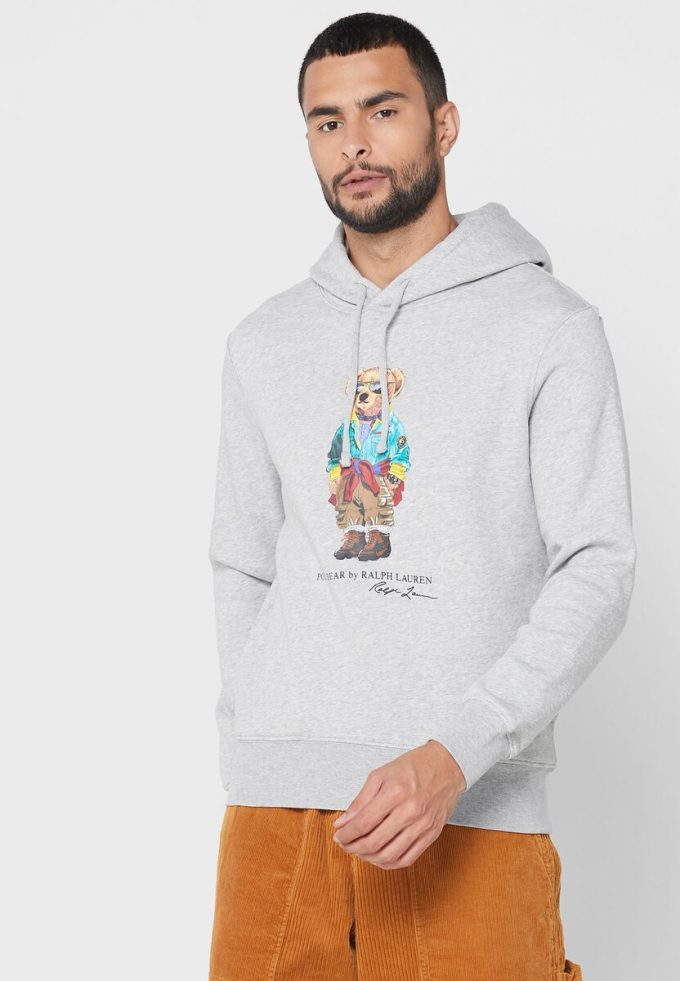 Harmaa miesten Ralph Lauren -printtihuppari Harmaa miesten Ralph Lauren -printtihuppari