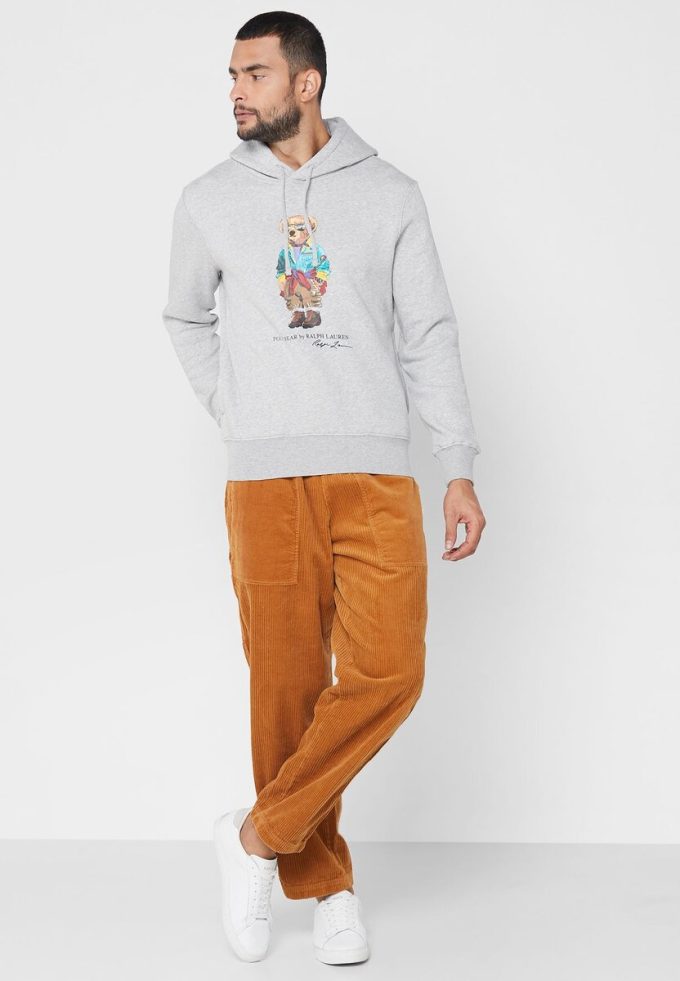 Harmaa miesten Ralph Lauren -printtihuppari Harmaa miesten Ralph Lauren -printtihuppari