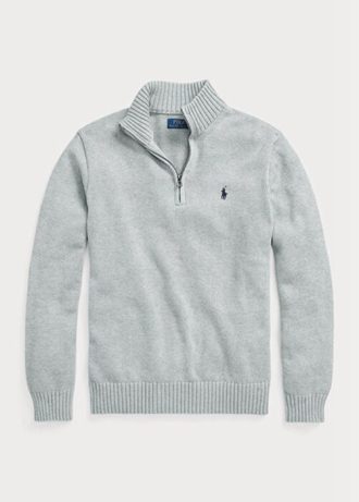 Harmaa miesten Ralph Lauren -puuvillaneulepusero, jossa on nelivetoketju Harmaa miesten Ralph Lauren -puuvillaneulepusero, jossa on nelivetoketju