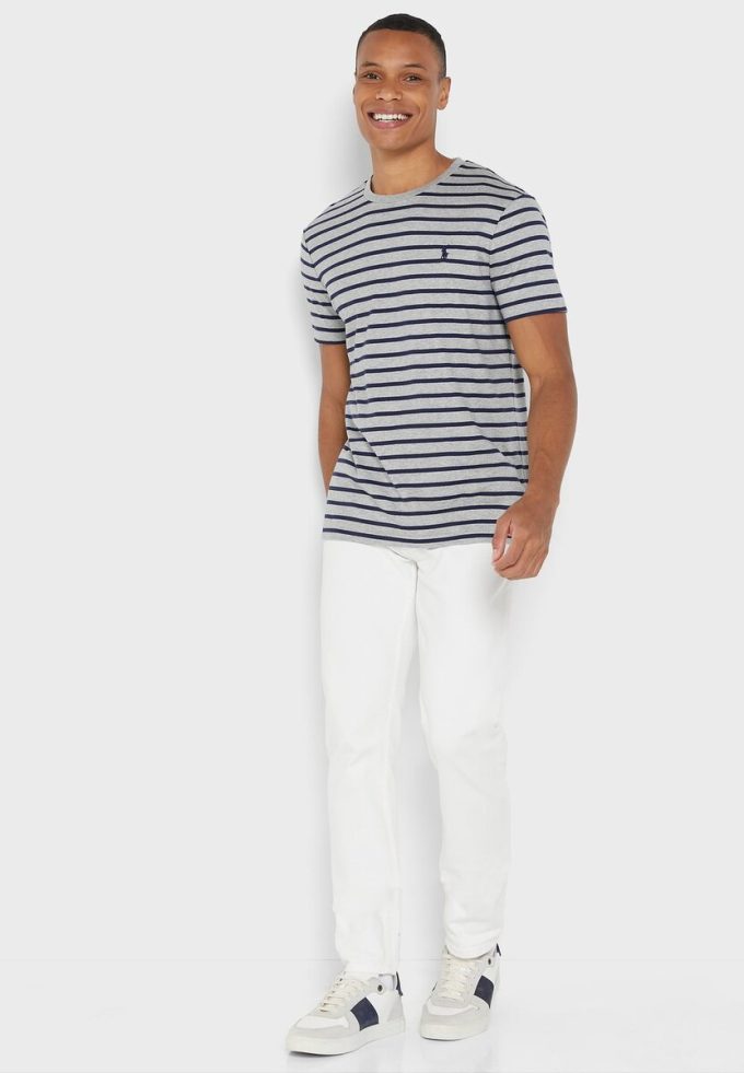 Harmaa Miesten Ralph Lauren Striped Crew Neck T-paidat Harmaa Miesten Ralph Lauren Striped Crew Neck T-paidat