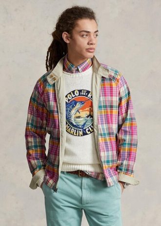 Harmaa miesten Ralph Laurenin kääntyvät Madras-Twill-takit
