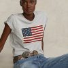 Harmaa naisten Ralph Lauren Flag Cotton Jersey T-paidat Harmaa naisten Ralph Lauren Flag Cotton Jersey T-paidat
