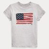 Harmaa naisten Ralph Lauren Flag Cotton Jersey T-paidat Harmaa naisten Ralph Lauren Flag Cotton Jersey T-paidat