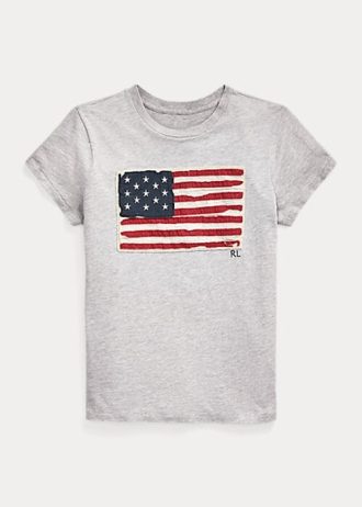 Harmaa naisten Ralph Lauren Flag Cotton Jersey T-paidat Harmaa naisten Ralph Lauren Flag Cotton Jersey T-paidat