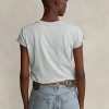 Harmaa naisten Ralph Lauren Flag Cotton Jersey T-paidat Harmaa naisten Ralph Lauren Flag Cotton Jersey T-paidat
