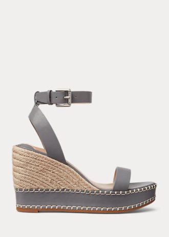 Harmaa naisten Ralph Lauren Hilarie Nahkainen Espadrille