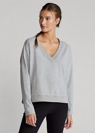 Harmaa naisten Ralph Lauren Jersey V-kaula-aukkoiset villapaidat