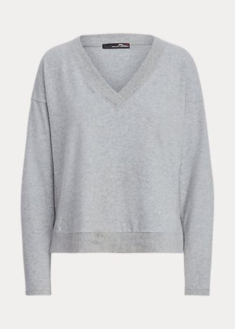 Harmaa naisten Ralph Lauren Jersey V-kaula-aukkoiset villapaidat