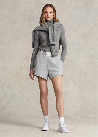 Harmaa naisten Ralph Lauren -logofleece-shortsit Harmaa naisten Ralph Lauren -logofleece-shortsit