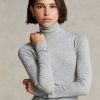 Harmaa Naisten Ralph Lauren Stretch Ribbed Turtleneck T-paidat Harmaa Naisten Ralph Lauren Stretch Ribbed Turtleneck T-paidat