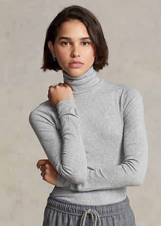 Harmaa Naisten Ralph Lauren Stretch Ribbed Turtleneck T-paidat Harmaa Naisten Ralph Lauren Stretch Ribbed Turtleneck T-paidat