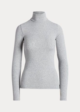 Harmaa Naisten Ralph Lauren Stretch Ribbed Turtleneck T-paidat Harmaa Naisten Ralph Lauren Stretch Ribbed Turtleneck T-paidat