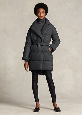 Harmaa naisten Ralph Lauren tikattu kaksirivinen untuvatakit