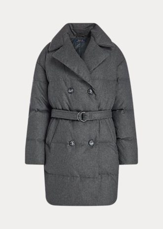Harmaa naisten Ralph Lauren tikattu kaksirivinen untuvatakit