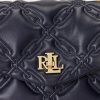 Hienostuneet laivastonväriset naisten Ralph Lauren tikatut nahkaiset keskikokoiset Farrah-laukut