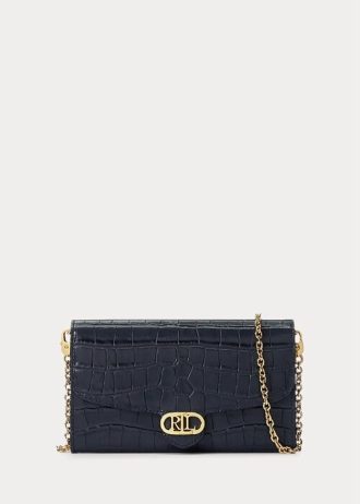 Hienostuneet Navy naisten Ralph Lauren kohokuvioidut nahkaiset keskikokoiset Adair Crossbody laukut
