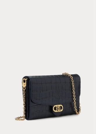 Hienostuneet Navy naisten Ralph Lauren kohokuvioidut nahkaiset keskikokoiset Adair Crossbody laukut