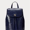 Hienostuneet Navy naisten Ralph Lauren kohokuvioidut nahkaiset keskikokoiset Winny-reput
