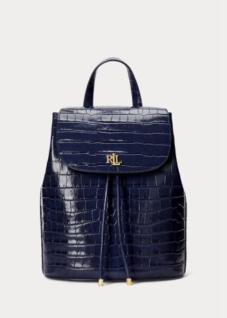 Hienostuneet Navy naisten Ralph Lauren kohokuvioidut nahkaiset keskikokoiset Winny-reput