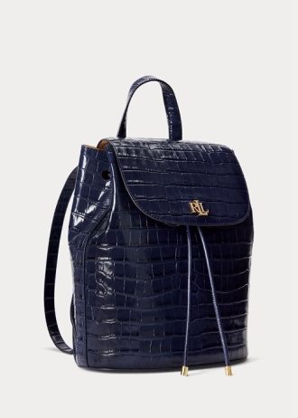 Hienostuneet Navy naisten Ralph Lauren kohokuvioidut nahkaiset keskikokoiset Winny-reput