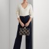 Hienostunut laivastonsininen/moderni kultainen naisten Ralph Lauren -kalvopainatusnahkainen keskikokoiset Marcy-laukut