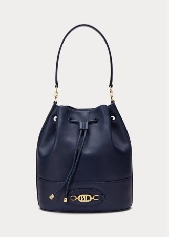 Hienostunut laivastonsininen naisten Ralph Lauren -nahkainen iso Andie-käsilaukku