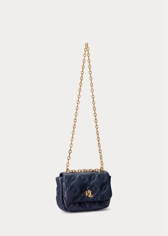 Hienostunut laivastonsininen naisten Ralph Lauren tikattu nappanahkainen keskikokoiset olkalaukut