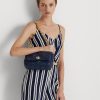 Hienostunut laivastonsininen naisten Ralph Lauren tikattu nappanahkainen keskikokoiset olkalaukut