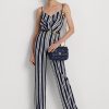 Hienostunut laivastonsininen naisten Ralph Lauren tikattu nappanahkainen keskikokoiset olkalaukut