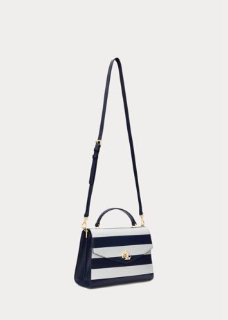 Hienostunut laivastonsininen/valkoinen raidallinen naisten Ralph Lauren -raidallinen nahkainen keskikokoiset farrah-laukut