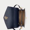 Hienostunut laivastonsininen/valkoinen raidallinen naisten Ralph Lauren -raidallinen nahkainen keskikokoiset farrah-laukut Hienostunut laivastonsininen/valkoinen raidallinen naisten Ralph Lauren -raidallinen nahkainen keskikokoiset farrah-laukut