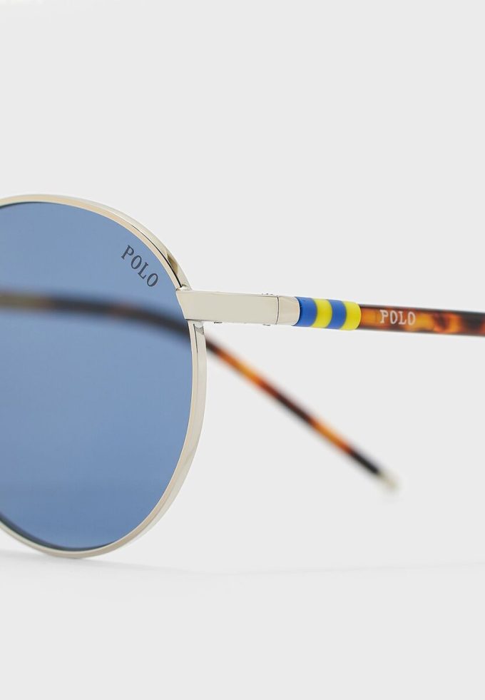 Hopeiset miesten Ralph Lauren 0PH3133 pyöreät aurinkolasit