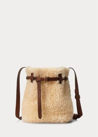 Hunaja/kerma naisten Ralph Lauren Shearling Mini Bellport Bucket Laukut