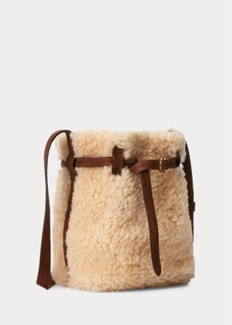 Hunaja/kerma naisten Ralph Lauren Shearling Mini Bellport Bucket Laukut