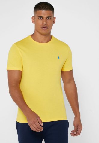 Keltainen miesten Ralph Lauren Chest Logo Crew Neck T-paidat