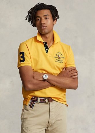Keltainen miesten Ralph Lauren Classic Fit Crest mesh poolopaidat Keltainen miesten Ralph Lauren Classic Fit Crest mesh poolopaidat