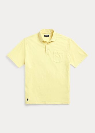 Keltainen miesten Ralph Lauren Classic Fit puuvilla-pellava poolopaidat Keltainen miesten Ralph Lauren Classic Fit puuvilla-pellava poolopaidat