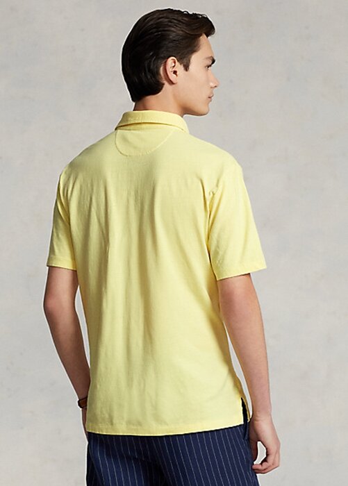 Keltainen miesten Ralph Lauren Classic Fit puuvilla-pellava poolopaidat Keltainen miesten Ralph Lauren Classic Fit puuvilla-pellava poolopaidat