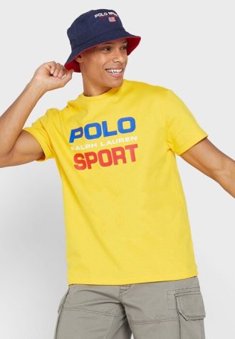 Keltainen miesten Ralph Lauren Logo Crew Neck T-paidat